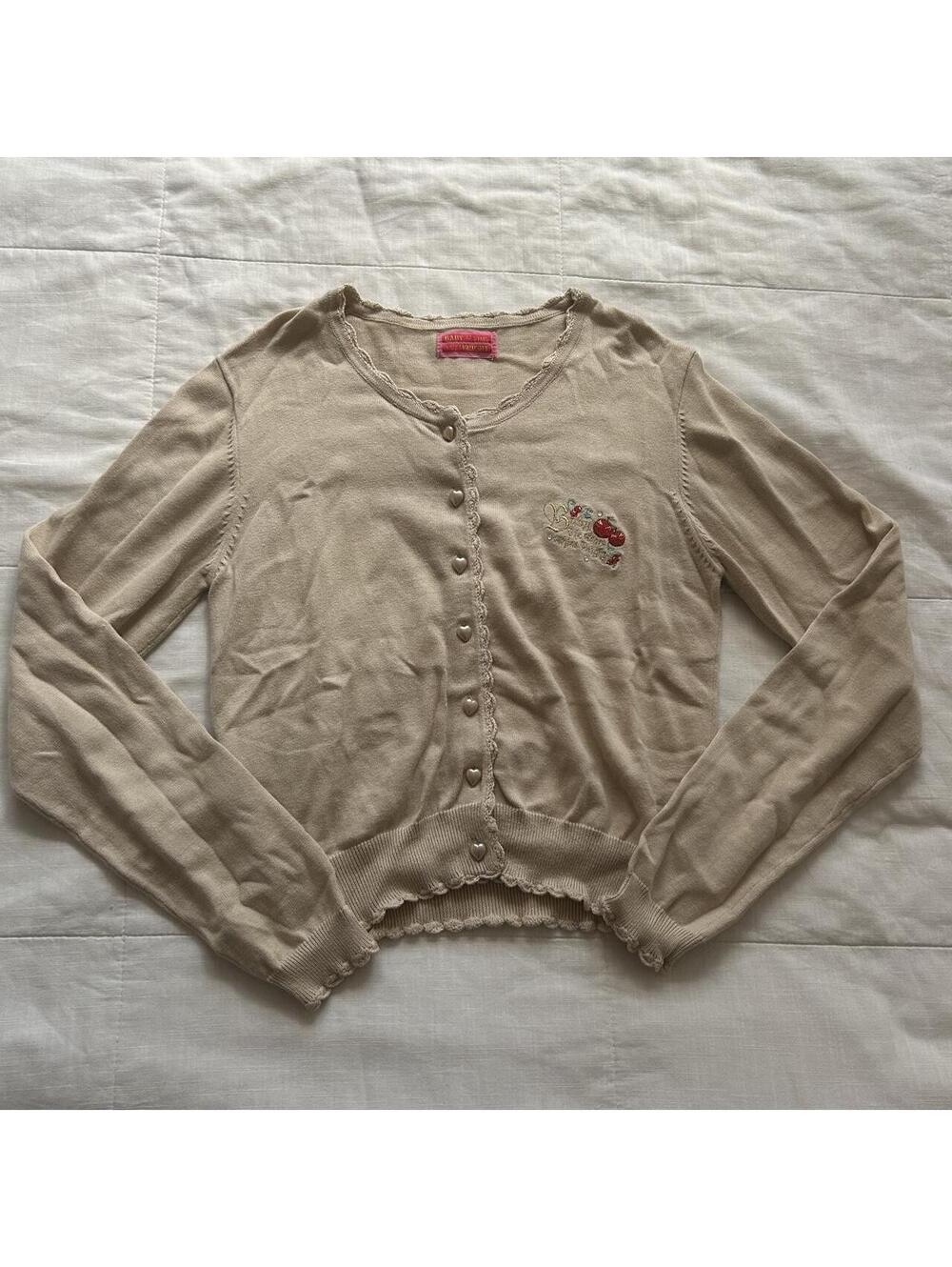 BABY THE STARS SHINE BRIGHT Beige Cherry Embroidered Heart Button Cardigan S